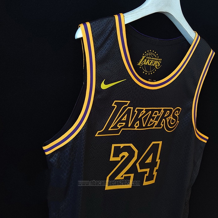 Camiseta Los Angeles Lakers Kobe Bryant #24 Black Mamba Autentico Negro